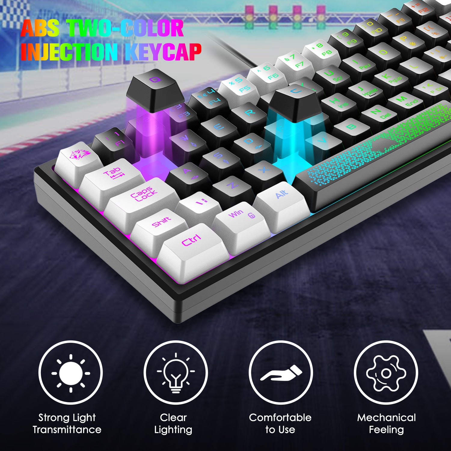 ZIYOU LANG K61 - 60 Percent Compact Gaming Keyboard UK Layout Ultralight LED Backlit Mechanical Feel PS4 Laptop PC Accessories