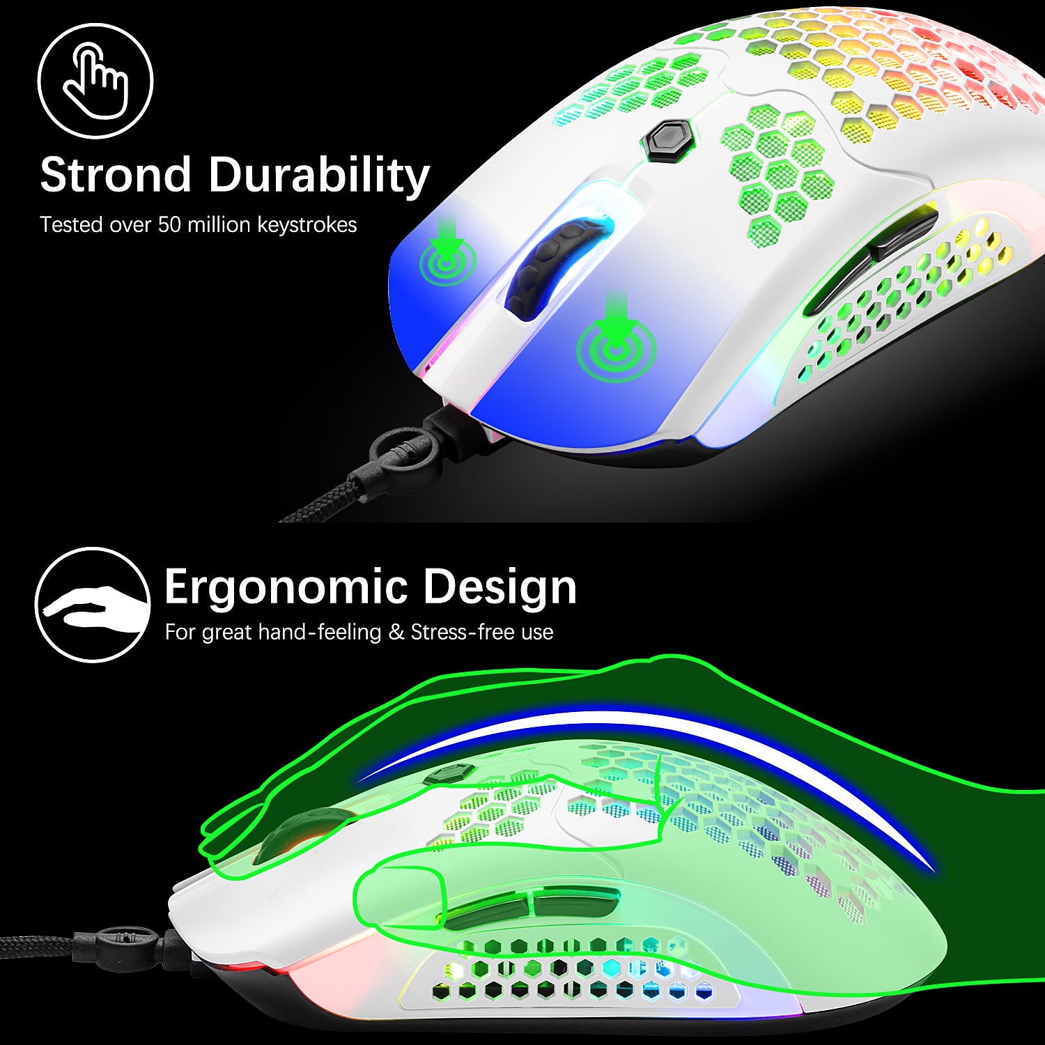 MAMBASNAKE M5 Wired Lightweight Gaming Mouse,26 RGB Backlit Mice with 7 Buttons Programmable Driver,PAW3325 12000DPI Mice, Honeycomb Shell