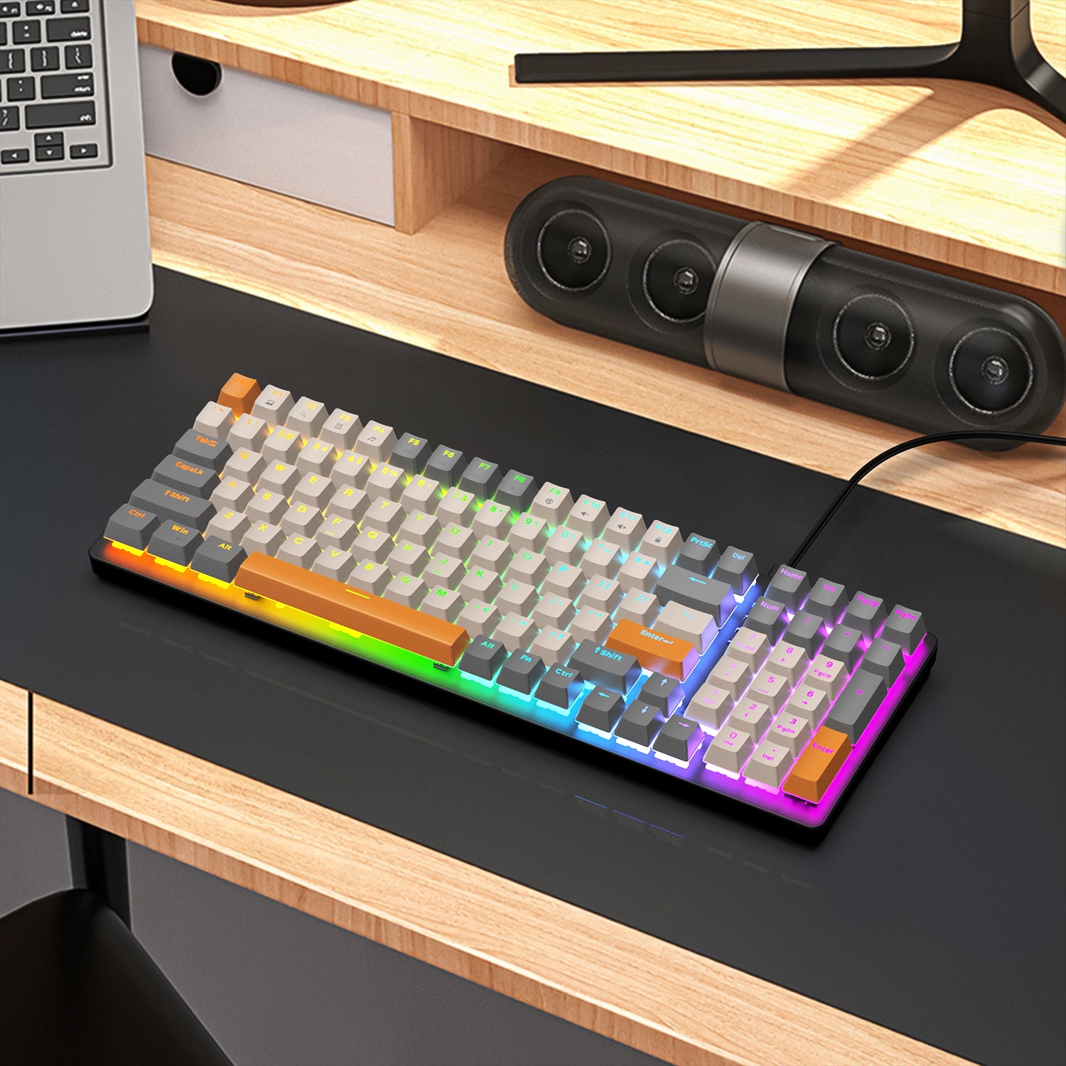 ZIYOU LANG K3 Mechanical Keyboard Ultra-Compact Mini 98-Key Wired Type C USB Water-resistant RGB Illuminated Clicky Linear Switch