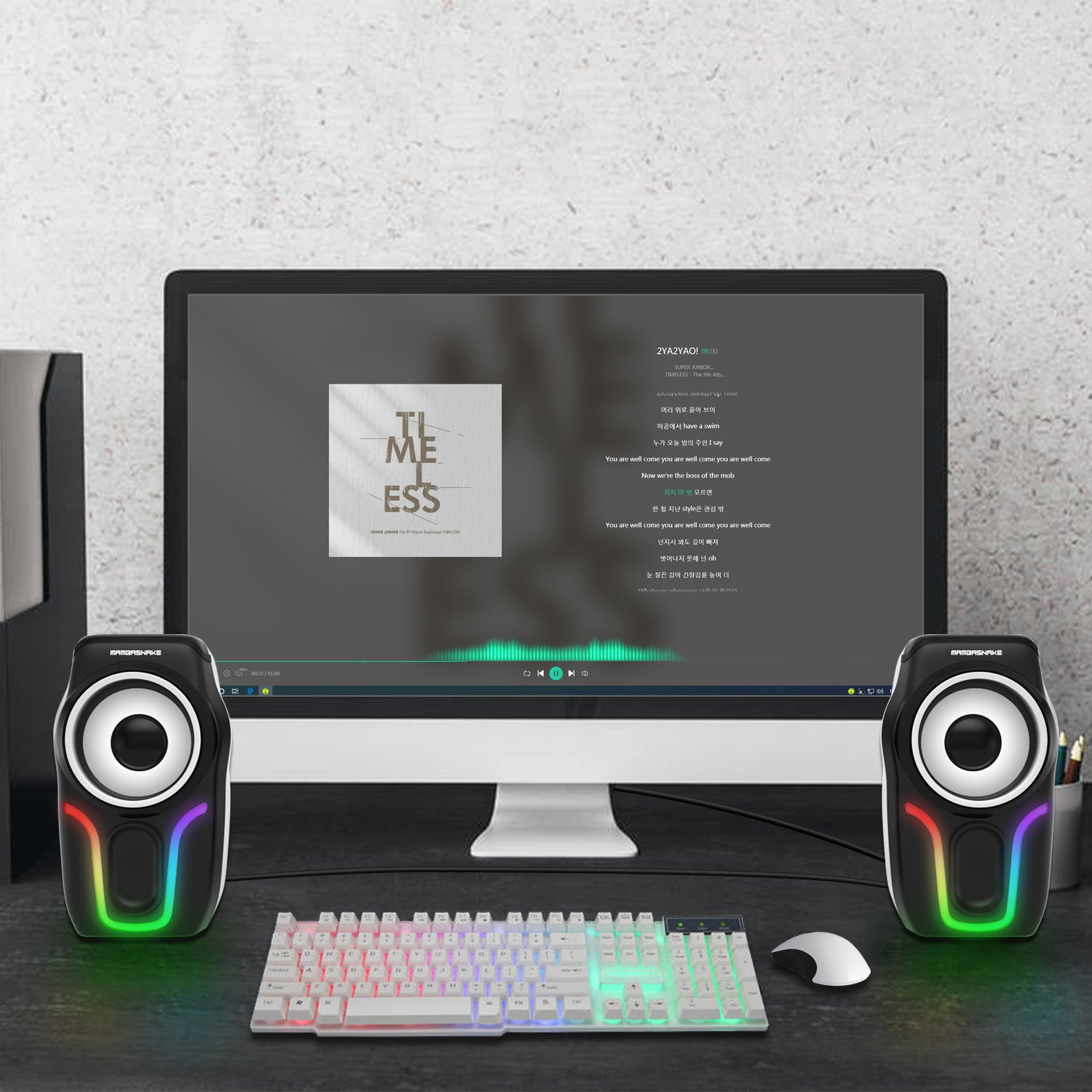 MAMBASNAKE CS-225 Stereo Volume Control Gaming Computer Speakers with 6 RGB Backlit Effect,USB Powered Wired Laptop Speakers with 3.5mm