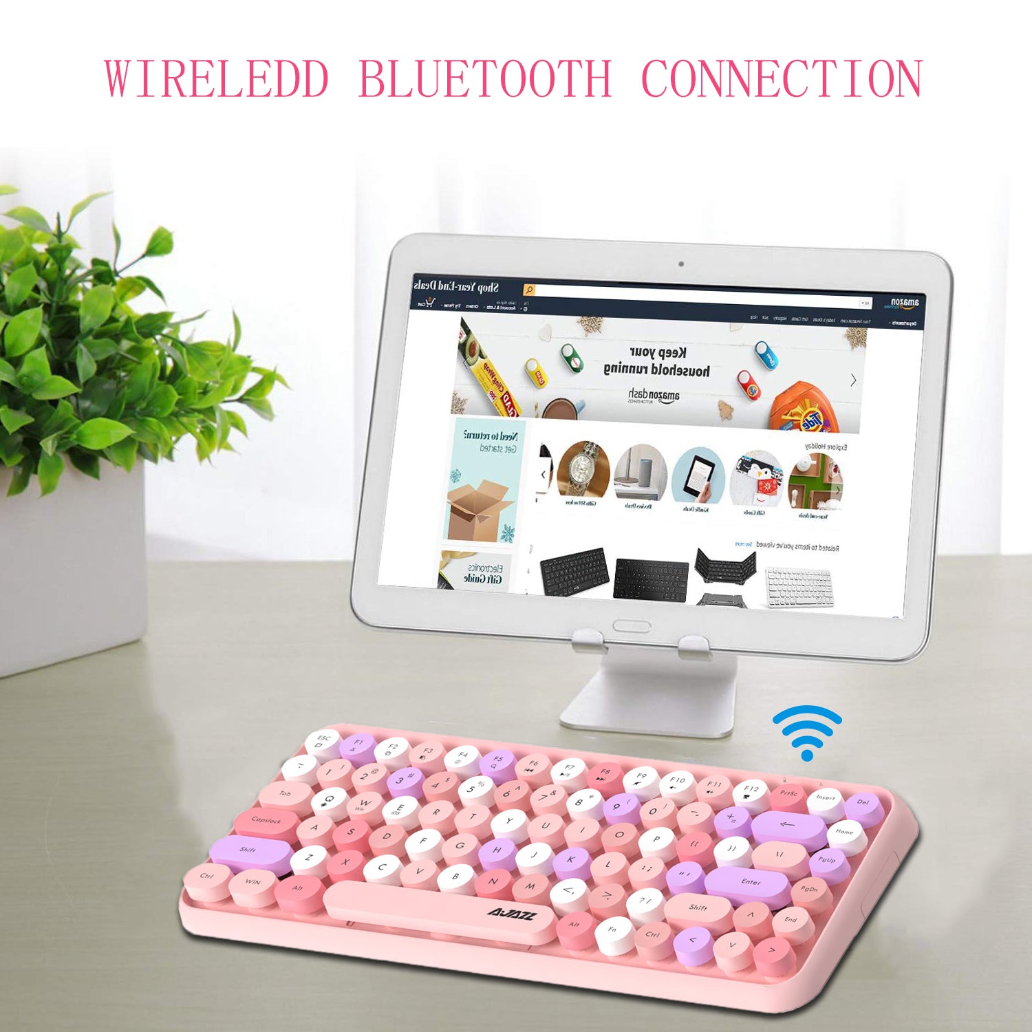 AJAZZ 308i Retro Wireless Keyboard, Cute Round Compact 84 Keys Silent Bluetooth Keyboard, Typewriter Design for iPad, PC, Laptop