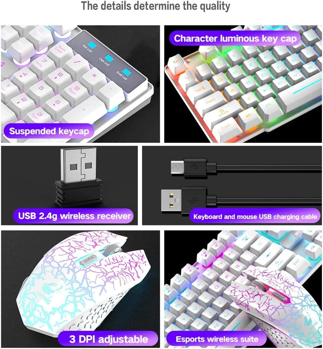 ZIYOU LANG T3 Wireless Rainbow Backlit 2.4G Rechargeable Mechanical Feel Gaming Keyboard+2400DPI 6 Buttons LED Gaming Mouse+Mouse Pad