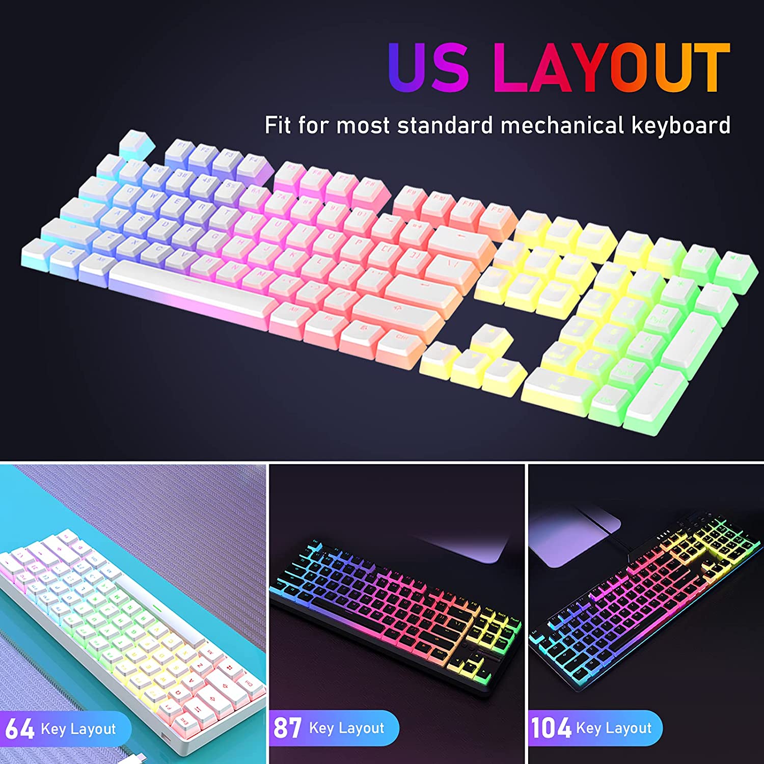 AJAZZ PBT Pudding Keycaps with Keycap Puller 108 Key Double Shot Keycaps Translucent Layer OEM Profile Keycap Full 104 Key/60% Compact 61 Key/68 Key