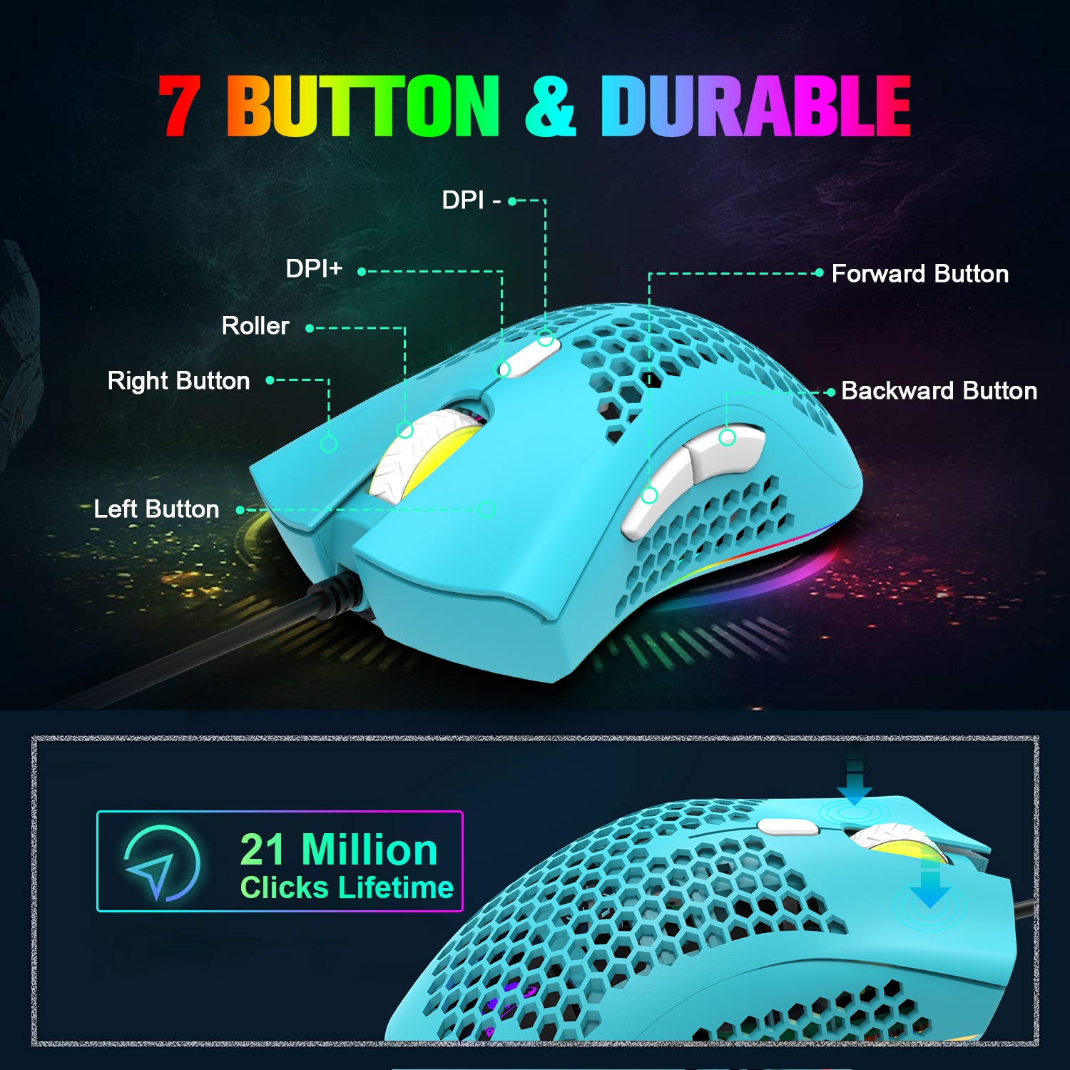 ZIYOU LANG K61 - 60% Compact Gaming Keyboard and Mouse Set UK Layout Ultralight 12000 DPI Breathable LED Honeycomb Shell Mouse