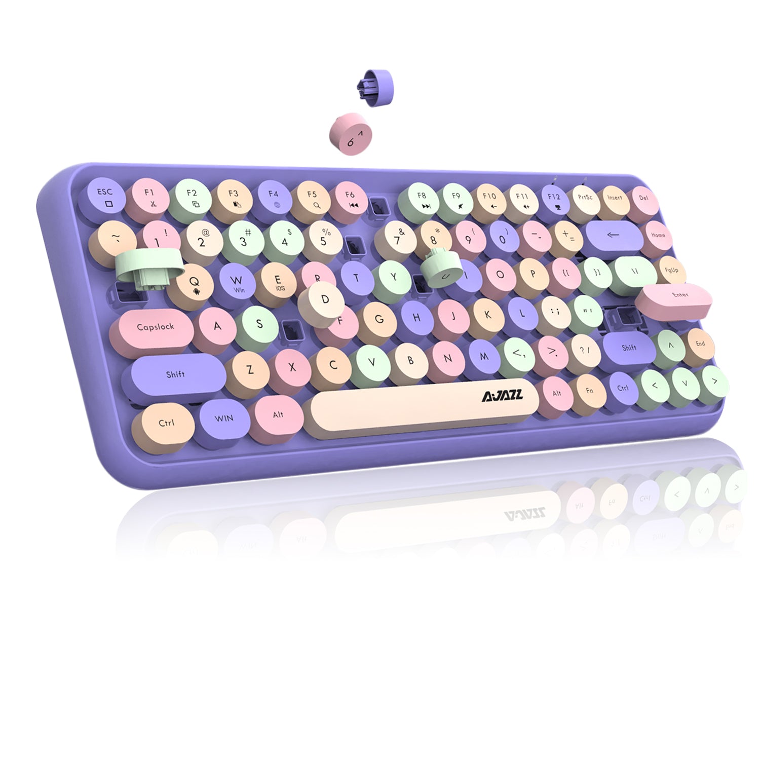 AJAZZ 308i Retro Wireless Keyboard, Cute Round Compact 84 Keys Silent Bluetooth Keyboard, Typewriter Design for iPad, PC, Laptop