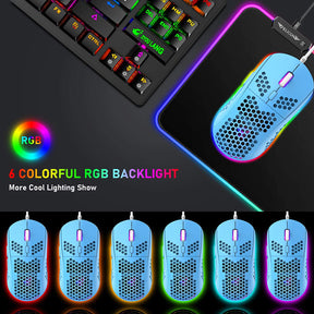 ZIYOU LANG T60 Keyboard Mouse Set, 60% Compact 62 Key USB C Backlit Mechanical Gaming Keyboard, 6400DPI RGB Gaming Mouse, Mice Pad