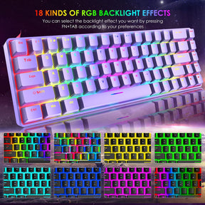 ZIYOU LANG T8 60% Mechanical Mini Gaming Keyboard Compact Type C Wired 68 Keys LED Backlit USB Waterproof Keyboard 18 Chroma RGB