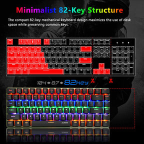 AJAZZ AK33 Gaming Mechanical Keyboard Type-C Computer Keyboard with Rainbow LED Backlit 82keys Anti-ghosting, Blue Switch