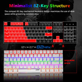 AJAZZ AK33 Gaming Mechanical Keyboard Type-C Computer Keyboard with Rainbow LED Backlit 82keys Anti-ghosting, Blue Switch