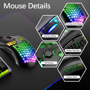 MAMBASNAKE M5 Wired Lightweight Gaming Mouse,26 RGB Backlit Mice with 7 Buttons Programmable Driver,PAW3325 12000DPI Mice, Honeycomb Shell