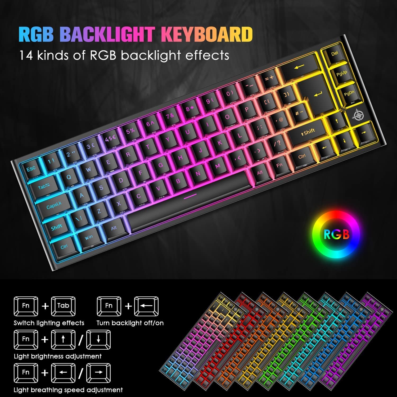 MAGIC-REFINER MK26 60% Gaming Keyboard,RGB Chroma Backlit Wried Ultra-Compact Mini Mechanical Keyboard 68 Key for PC, MAC, PS4