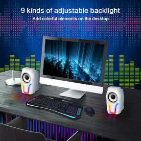 MAMBASNAKE CS-225 Stereo Volume Control Gaming Computer Speakers with 6 RGB Backlit Effect,USB Powered Wired Laptop Speakers with 3.5mm