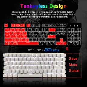 AJAZZ AK33 Gaming Mechanical Keyboard Type-C Computer Keyboard with Rainbow LED Backlit 82keys Anti-ghosting, Blue Switch