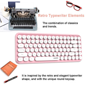 AJAZZ 308i Retro Wireless Keyboard, Cute Round Compact 84 Keys Silent Bluetooth Keyboard, Typewriter Design for iPad, PC, Laptop