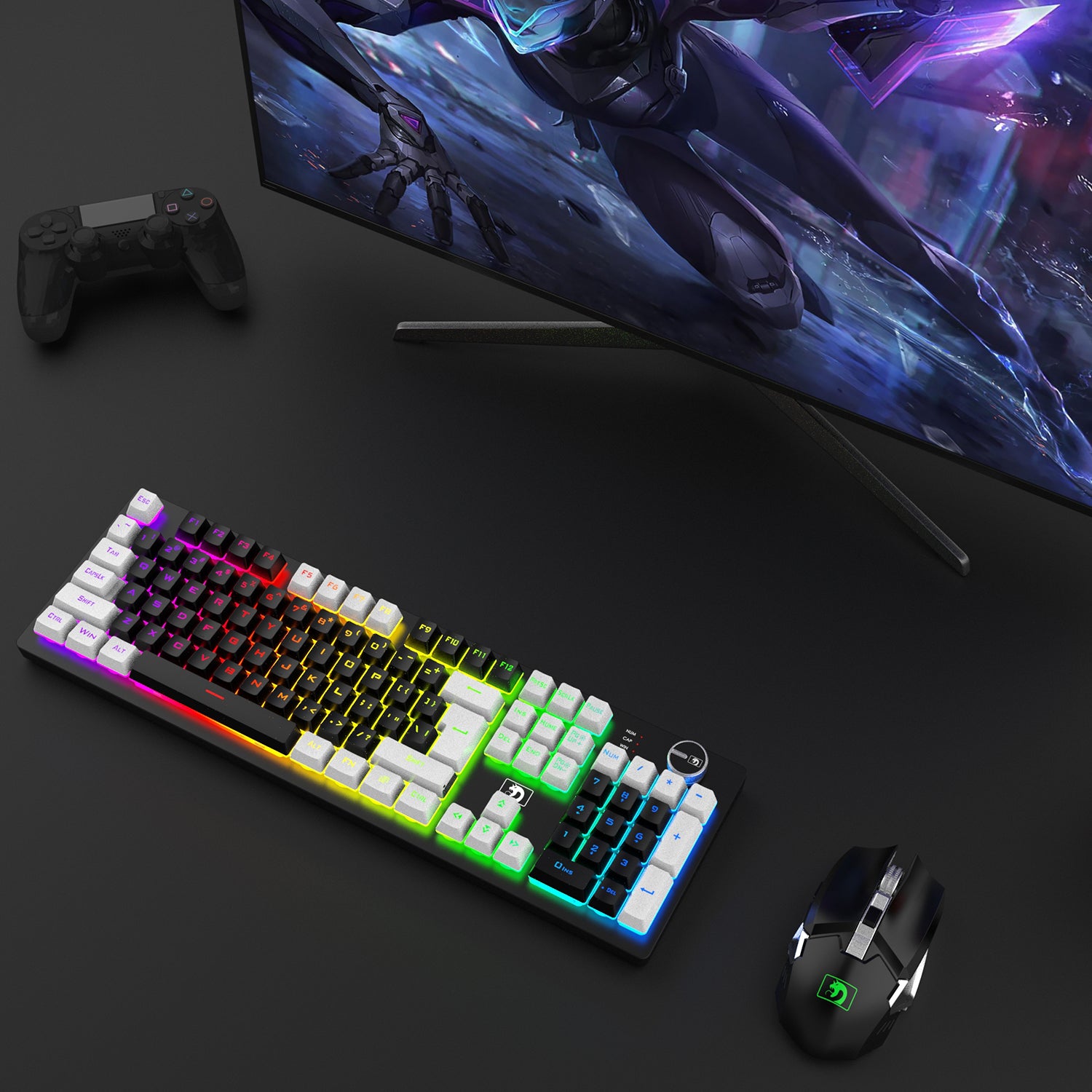 MAMBASNAKE K620 Wireless Gaming Keyboard & Mouse Combo,Mechanical Feel 100% Light Up Keyboard 4800mAh Rechargeable+PC Gaming Mice