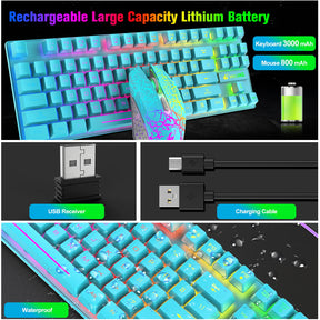 ZIYOU LANG T87 Wireless Gaming Keyboard and Mouse Combo with 87 Key Rainbow LED Backlight Rechargeable 3800mAh Battery Mechanical Feel Anti-ghosting Ergonomic Waterproof RGB Mute Mice for Computer PC Gamer (Black)