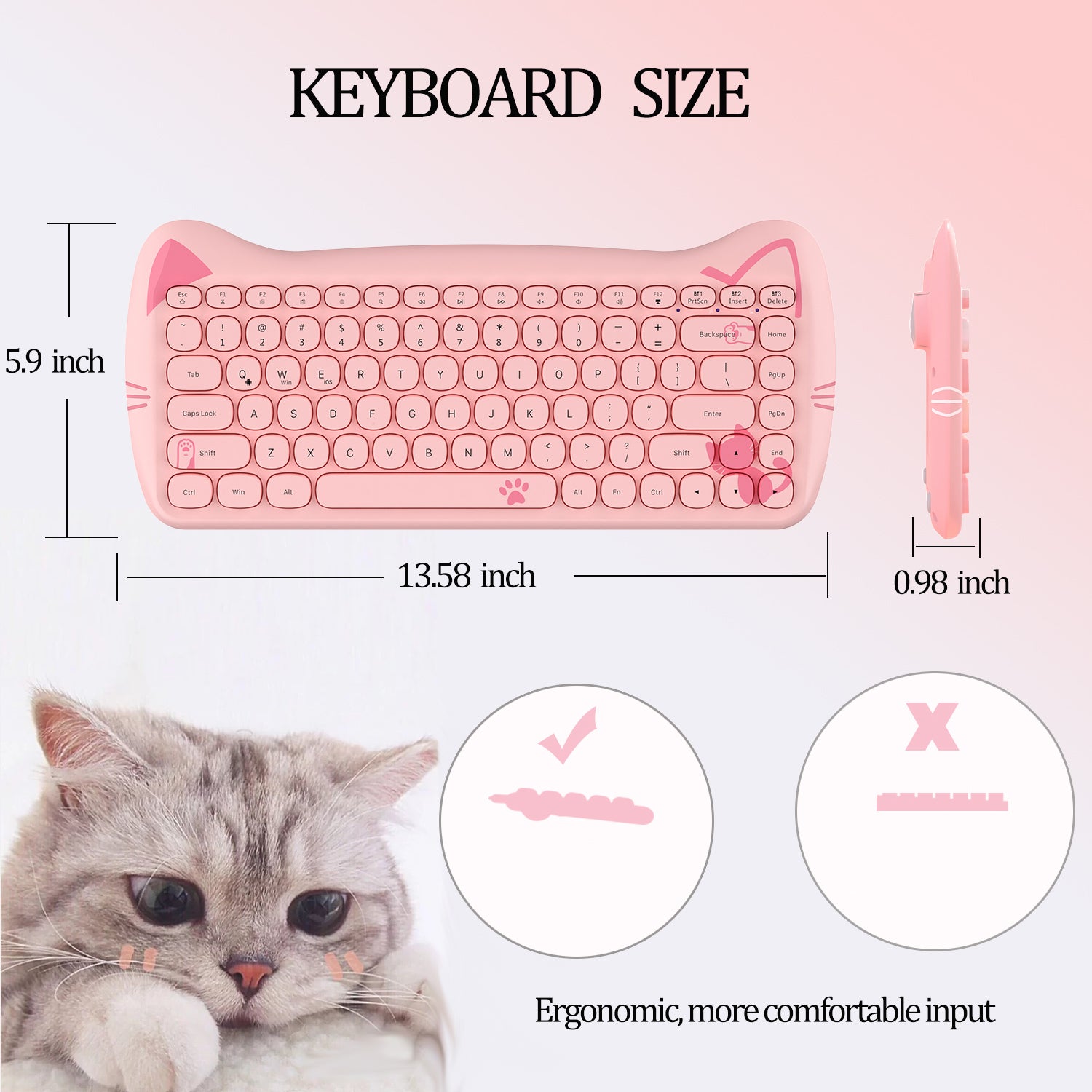 AJAZZ 3060i Wireless Cute Computer Keyboard Lovely Cat Silent Office Bluetooth Keyboard Retro Round Matte Texture Keycap for iPad Laptop