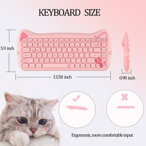 AJAZZ 3060i Wireless Cute Computer Keyboard Lovely Cat Silent Office Bluetooth Keyboard Retro Round Matte Texture Keycap for iPad Laptop