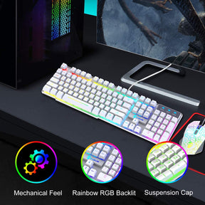 KUIYN T6 Wired Keyboard Mouse Combo 12 Chroma RGB Backlit Mechanical Feel Gaming Keyboard+2400DPI 6 Buttons LED Gaming Mouse+Mouse Pad