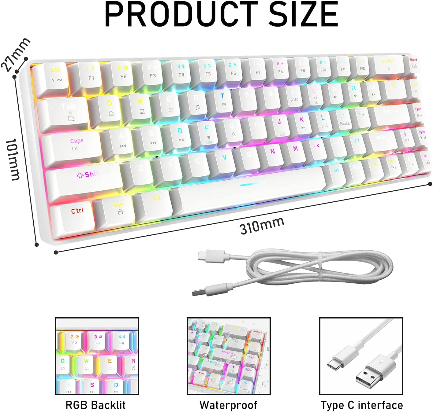 ZIYOU LANG T8 60% Mechanical Mini Gaming Keyboard Compact Type C Wired 68 Keys LED Backlit USB Waterproof Keyboard 18 Chroma RGB