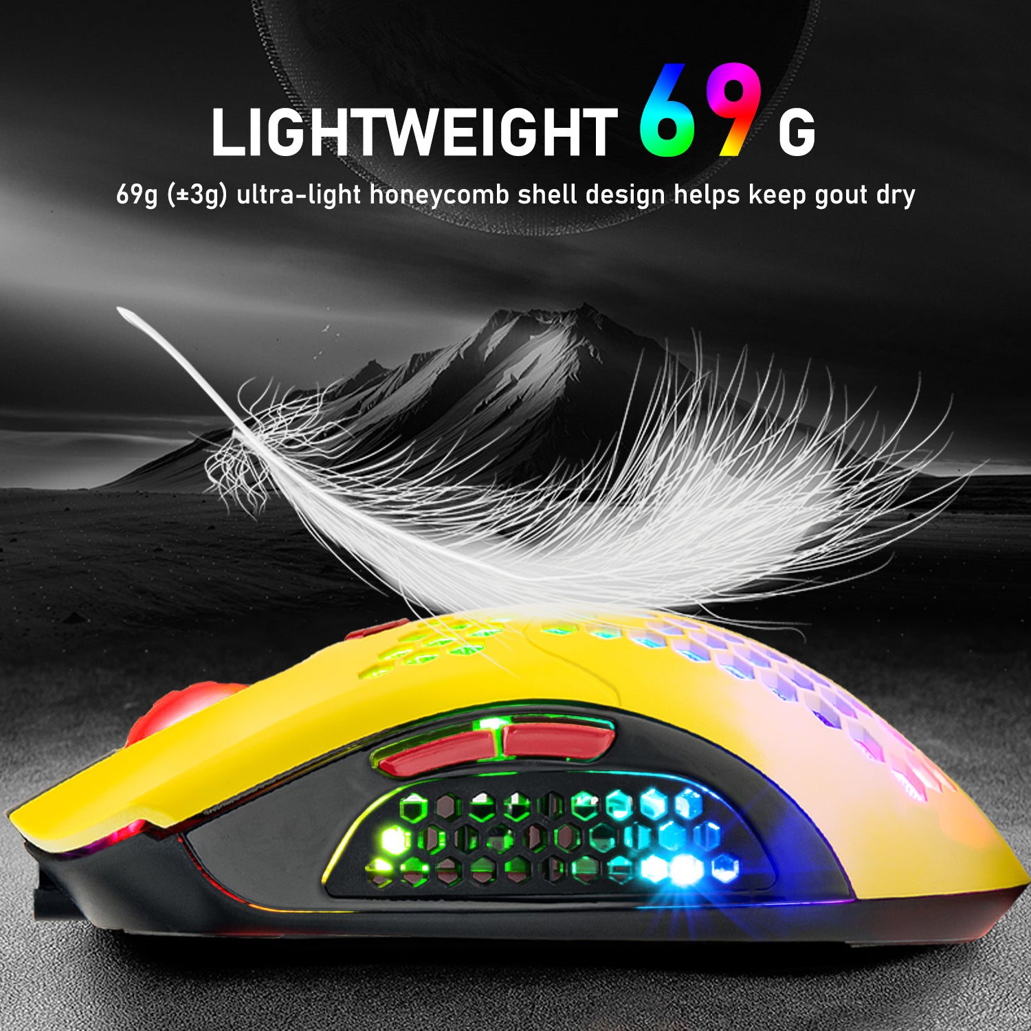 ZIYOU LANG X2 Wireless/ Wired Gaming Mouse,16 RGB Backlit Ultralight Honeycomb Shell with Programmable Driver,Rechargeable 800mA,12000 DPI