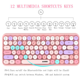 AJAZZ 308i Retro Wireless Keyboard, Cute Round Compact 84 Keys Silent Bluetooth Keyboard, Typewriter Design for iPad, PC, Laptop