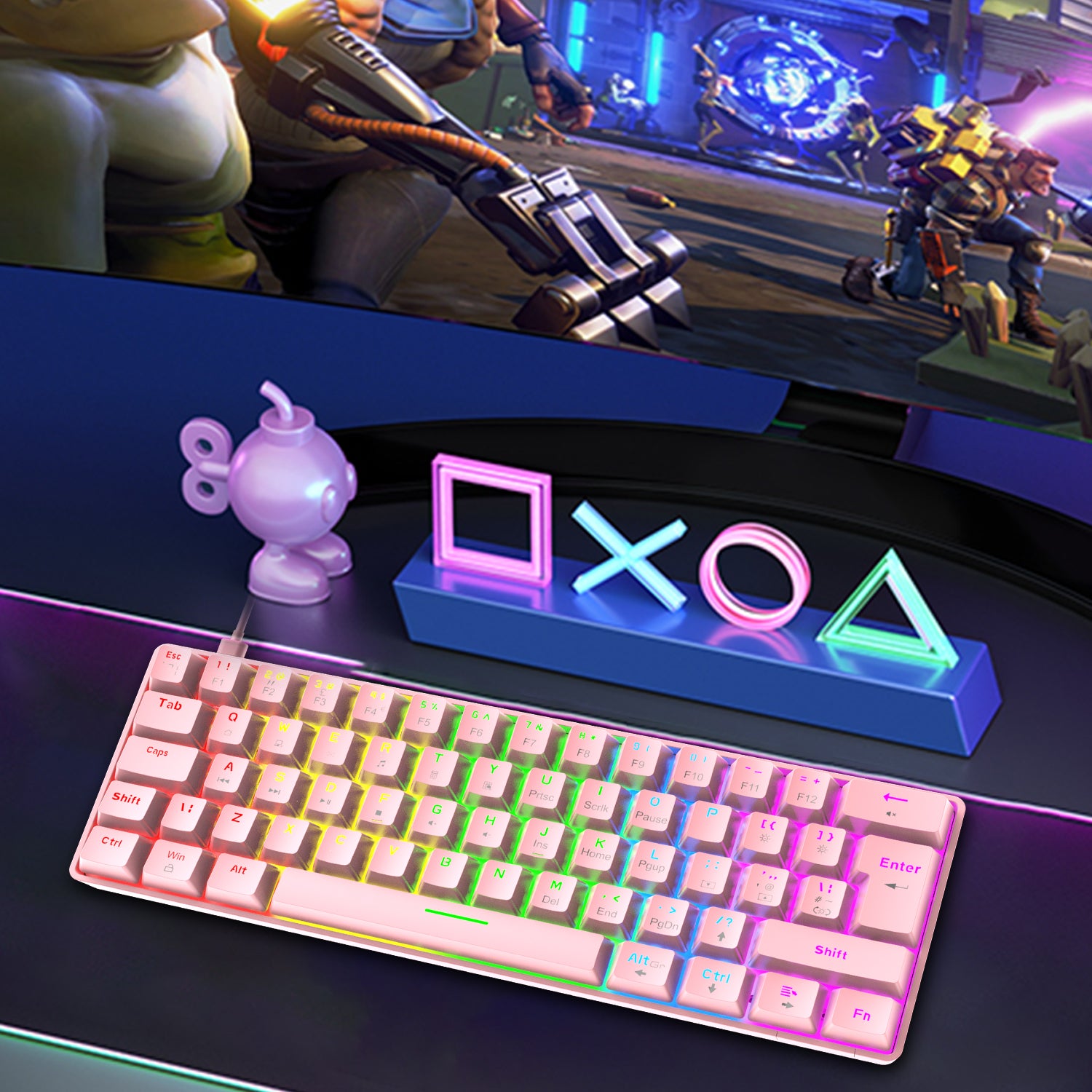 ZIYOU LANG T60 Mini 60% Percent Gaming Mechanical Keyboard UK Layout 19 Rainbow Light Up Compact Keyboard USB-C Cable for PC MAC