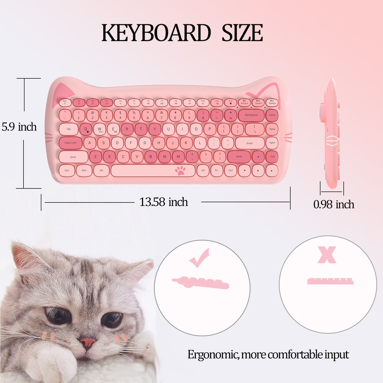 AJAZZ 3060i Wireless Cute Computer Keyboard Lovely Cat Silent Office Bluetooth Keyboard Retro Round Matte Texture Keycap for iPad Laptop