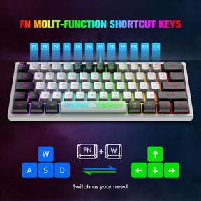 ZIYOU LANG K61 - 60 Percent Compact Gaming Keyboard UK Layout Ultralight LED Backlit Mechanical Feel PS4 Laptop PC Accessories