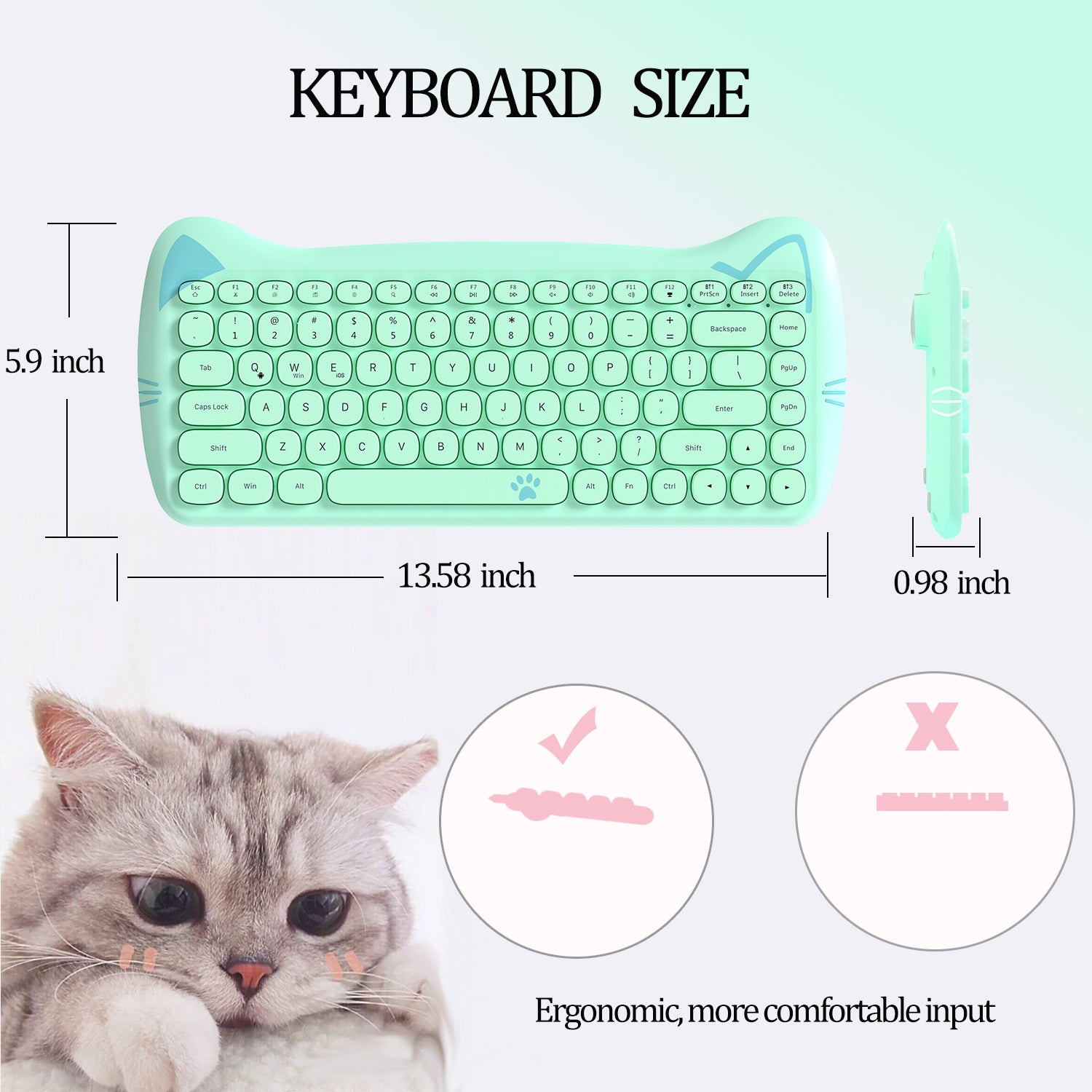 AJAZZ 3060i Wireless Cute Computer Keyboard Lovely Cat Silent Office Bluetooth Keyboard Retro Round Matte Texture Keycap for iPad Laptop