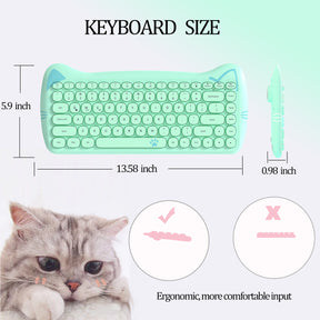 AJAZZ 3060i Wireless Cute Computer Keyboard Lovely Cat Silent Office Bluetooth Keyboard Retro Round Matte Texture Keycap for iPad Laptop