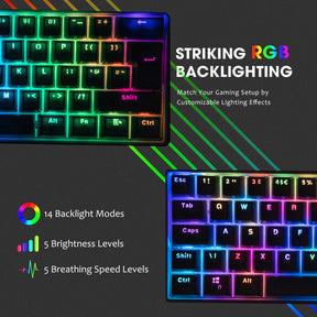 MAGIC-REFINER MK21 60% True Mechanical Gaming Keyboard UK Layout Type C Wired 62 Keys 14 Chroma RGB Backlight Keyboard Full Anti-ghosting