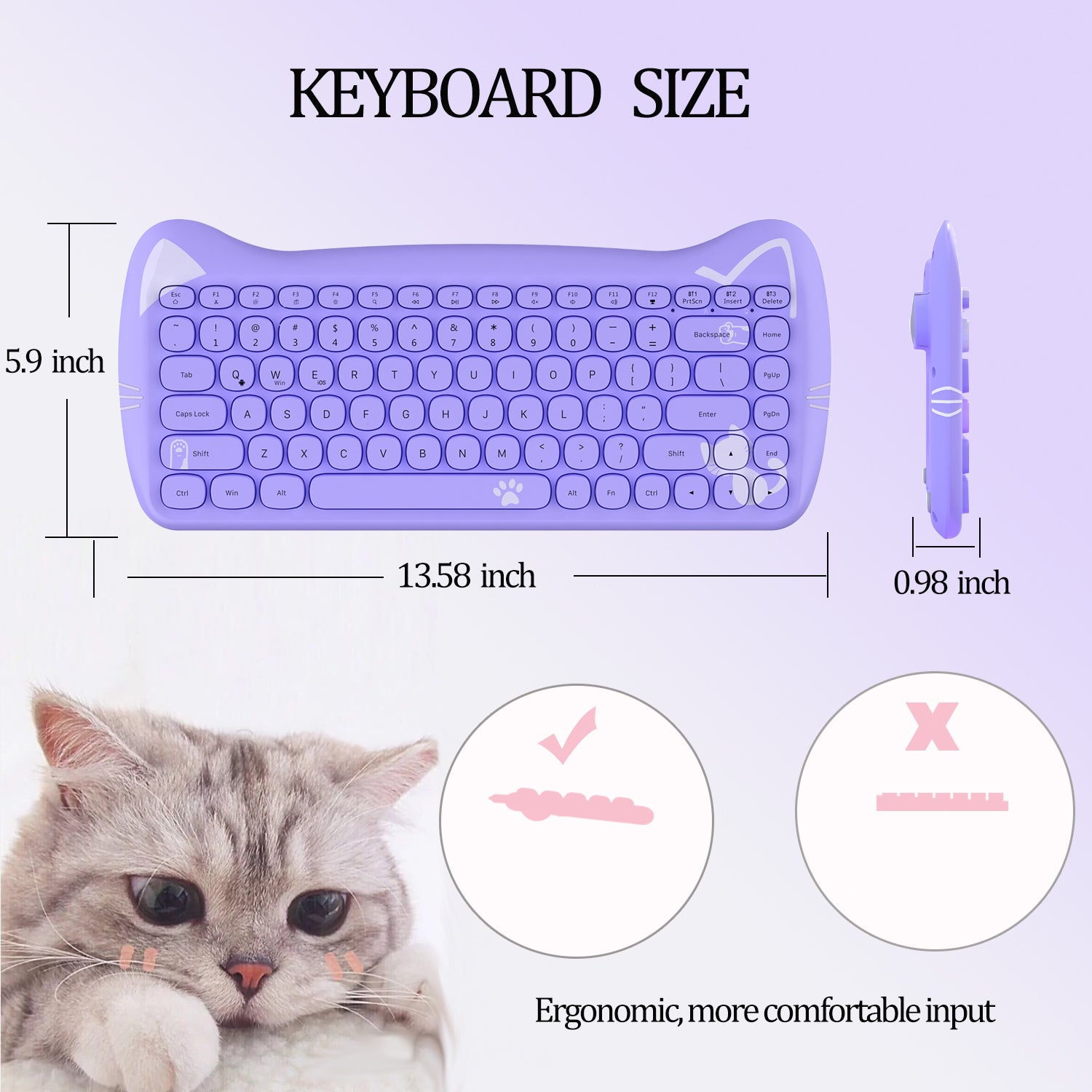 AJAZZ 3060i Wireless Cute Computer Keyboard Lovely Cat Silent Office Bluetooth Keyboard Retro Round Matte Texture Keycap for iPad Laptop