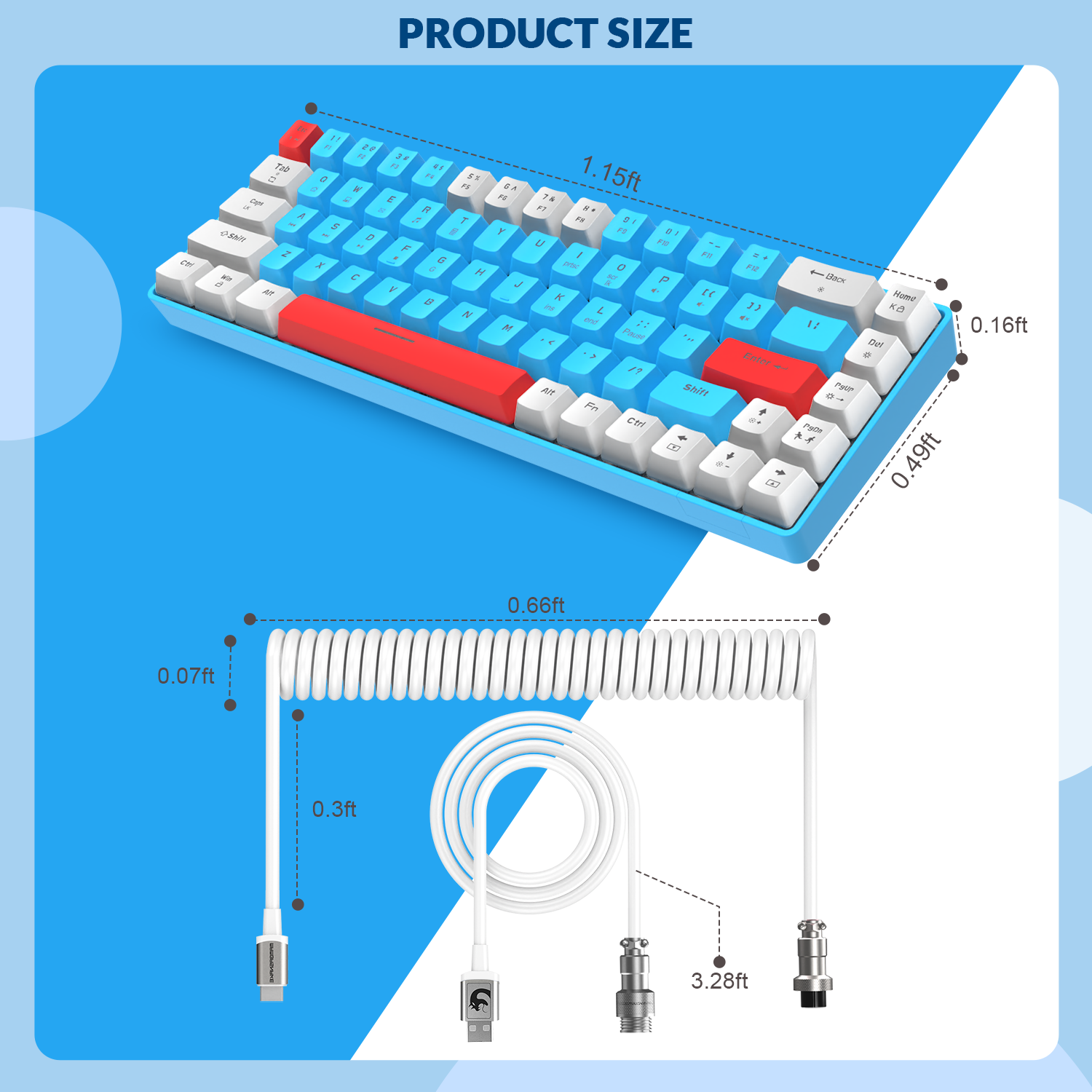 ZIYOULANG T8 60% Gaming Keyboard,68 Keys Compact Mini Wired Mechanical Keyboard with 18 Chroma RGB Backlit,Blue Switch,USB C Coiled Keyboard Cable for PC