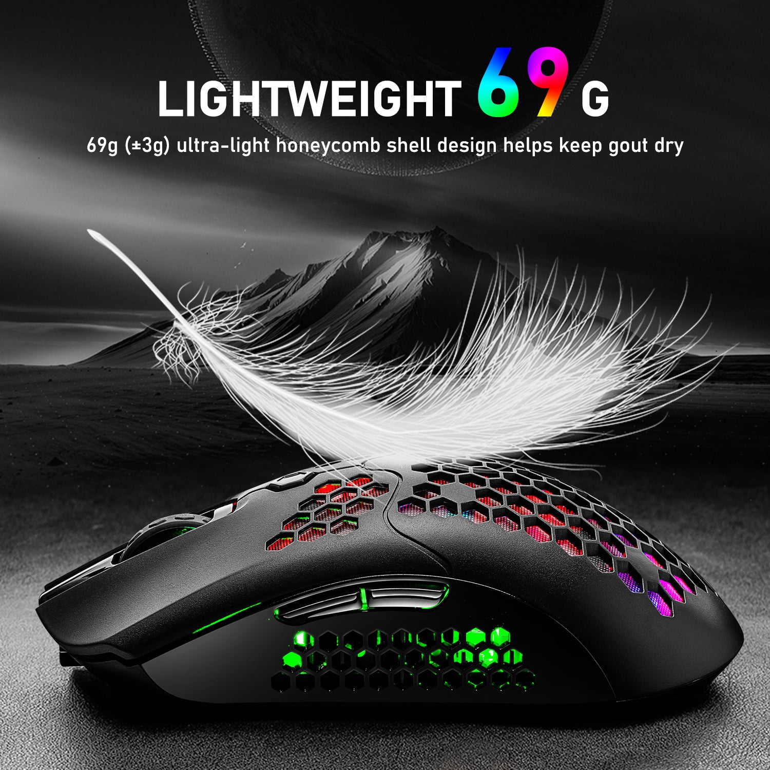 ZIYOU LANG X2 Wireless/ Wired Gaming Mouse,16 RGB Backlit Ultralight Honeycomb Shell with Programmable Driver,Rechargeable 800mA,12000 DPI