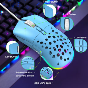 ZIYOU LANG D19 Wired RGB Gaming Mouse, 12000DPI, 7 Programmable Buttons, Adjustable Weights, Honeycomb Shell Mice for PC/PS4/XBOX