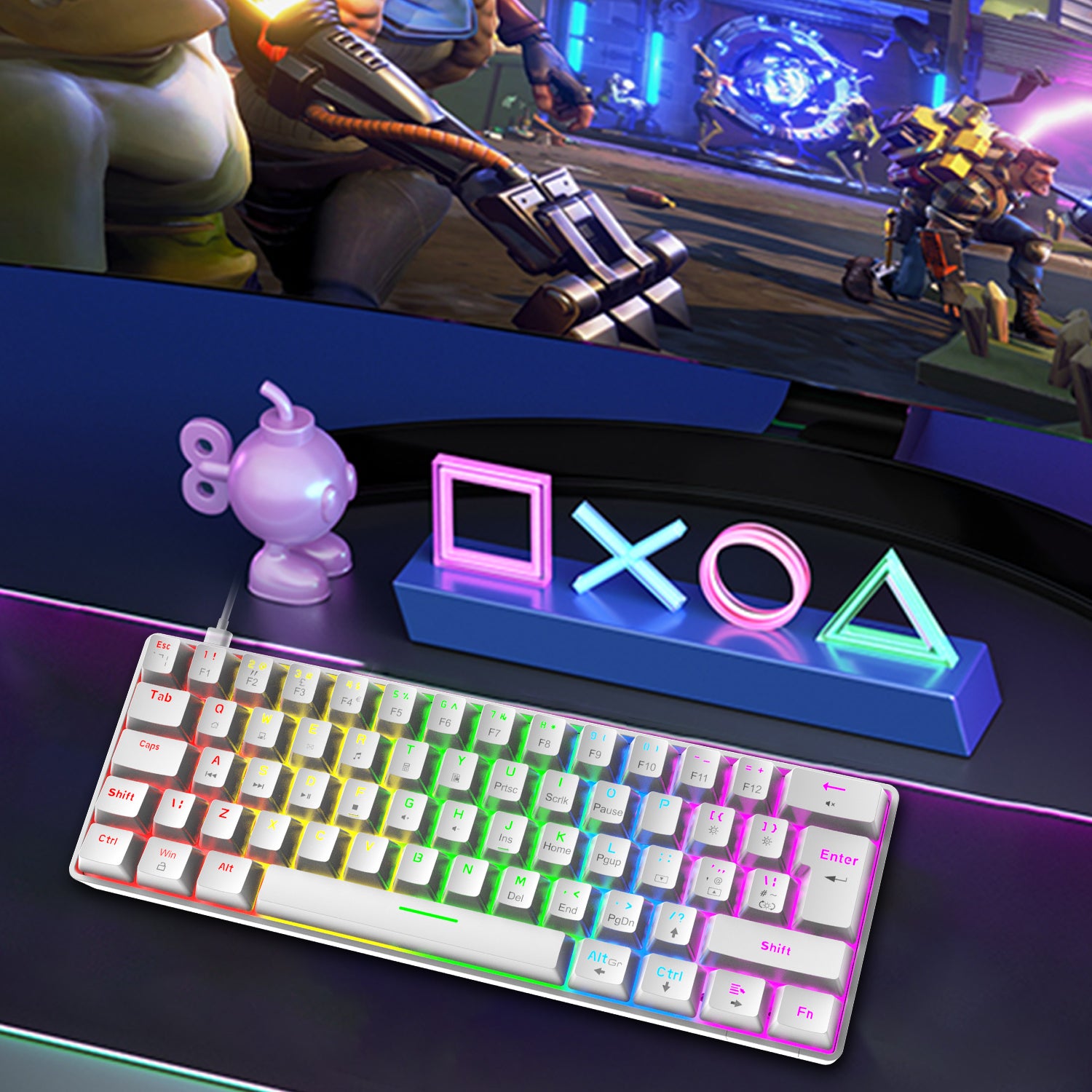 ZIYOU LANG T60 Mini 60% Percent Gaming Mechanical Keyboard UK Layout 19 Rainbow Light Up Compact Keyboard USB-C Cable for PC MAC