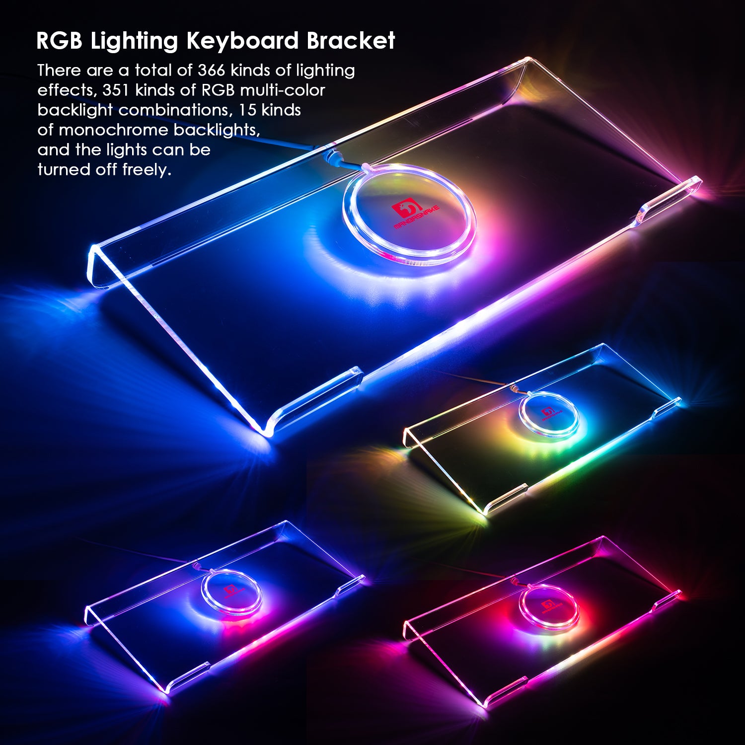 Premium Acrylic Computer Keyboard Stand, 366 Kinds RGB LED Backlit Keyboard Tray,Gaming Keyboard USB Interface Keyboard Stand