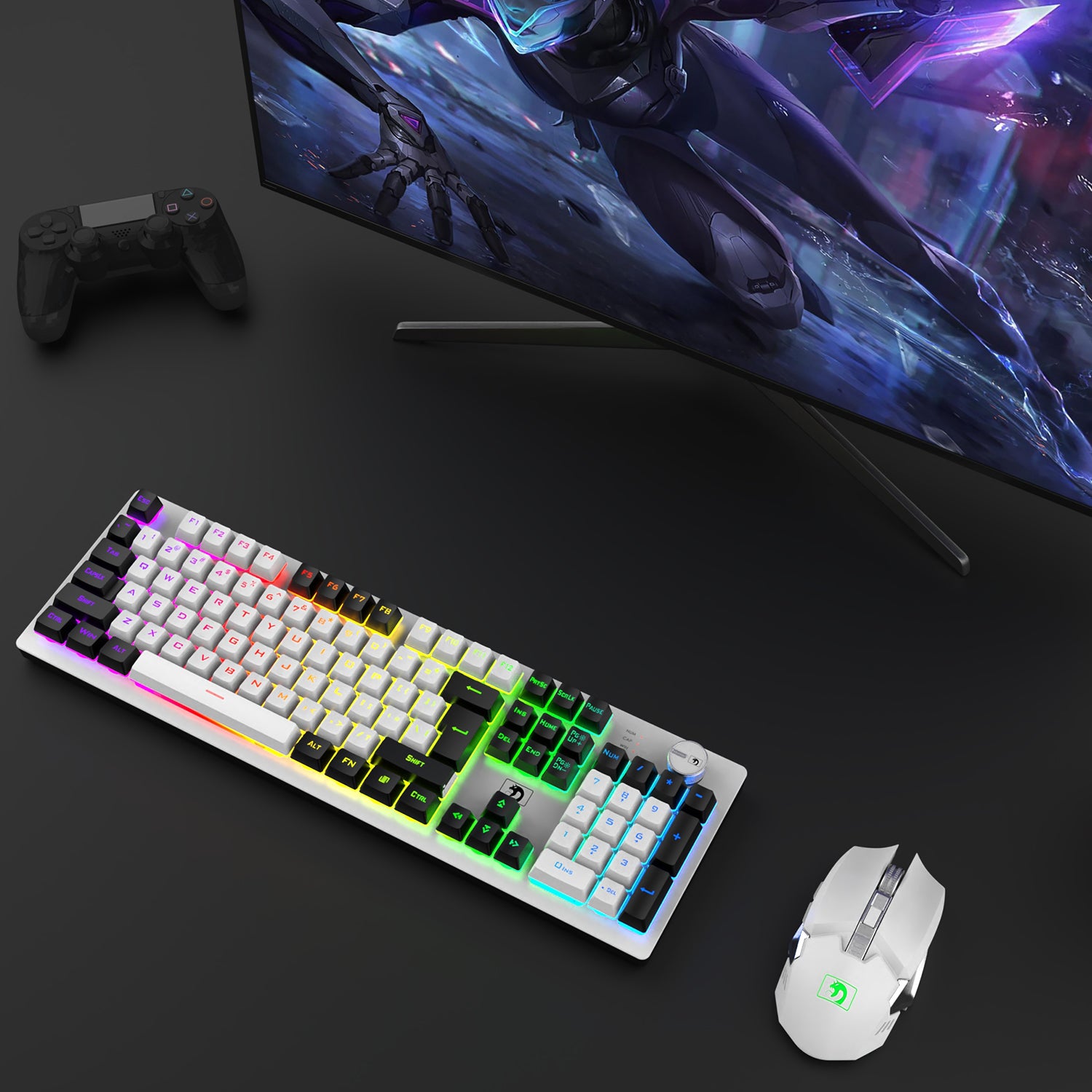 MAMBASNAKE K620 Wireless Gaming Keyboard & Mouse Combo,Mechanical Feel 100% Light Up Keyboard 4800mAh Rechargeable+PC Gaming Mice