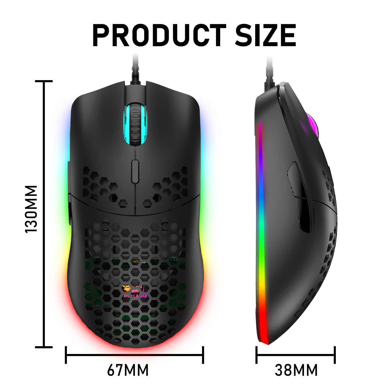 ZIYOU LANG M1 Wired Lightweight Gaming Mouse,6 RGB Backlit with 7 Buttons Programmable, Adjustable 6400DPI ,Ultralight Honeycomb Shell