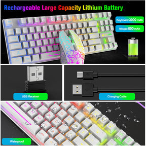 ZIYOU LANG T87 Wireless Gaming Keyboard and Mouse Combo with 87 Key Rainbow LED Backlight Rechargeable 3800mAh Battery Mechanical Feel Anti-ghosting Ergonomic Waterproof RGB Mute Mice for Computer PC Gamer (Black)