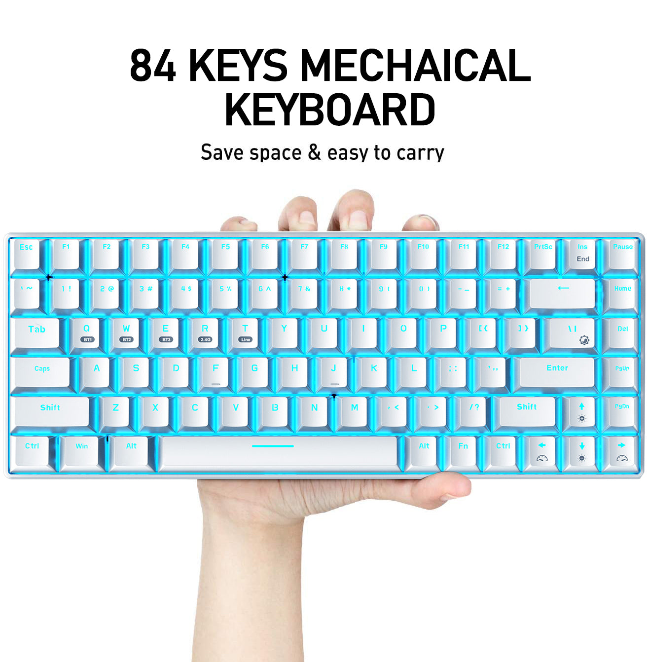 XINMENG XM84 84 Keys 3 Modes Mechanical Keyboard, Bluetooth 5.0/Wireless 2.4G/Wired, Rechargeable 3000mAh Battery, 20 LED Backlit Mode