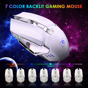 MAMBASNAKE K620 Wireless Gaming Keyboard & Mouse Combo,Mechanical Feel 100% Light Up Keyboard 4800mAh Rechargeable+PC Gaming Mice