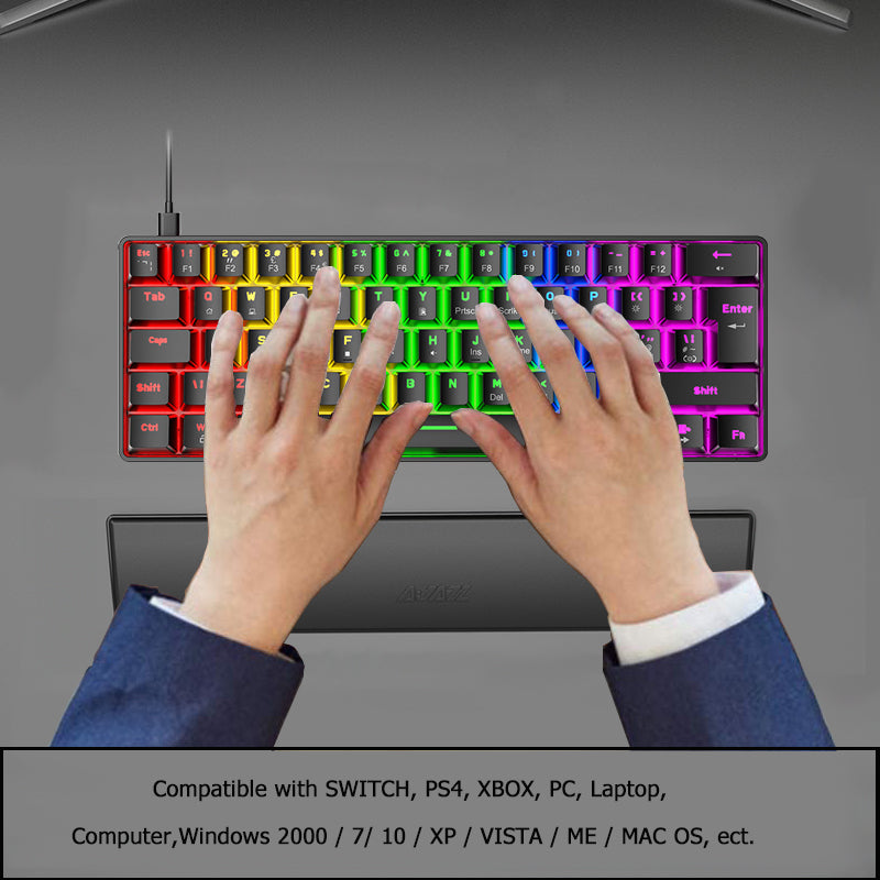 ZIYOU LANG T60 Mini 60% Percent Gaming Mechanical Keyboard UK Layout 19 Rainbow Light Up Compact Keyboard USB-C Cable for PC MAC