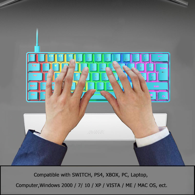 ZIYOU LANG T60 Mini 60% Percent Gaming Mechanical Keyboard UK Layout 19 Rainbow Light Up Compact Keyboard USB-C Cable for PC MAC