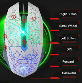 KUIYN T6 Wired Mechanical Feel Gaming Keyboard Rainbow LED 104 Keys USB illuminated light up+2400DPI 6 Buttons Optical Gaming Mouse Mice+Mouse Pad