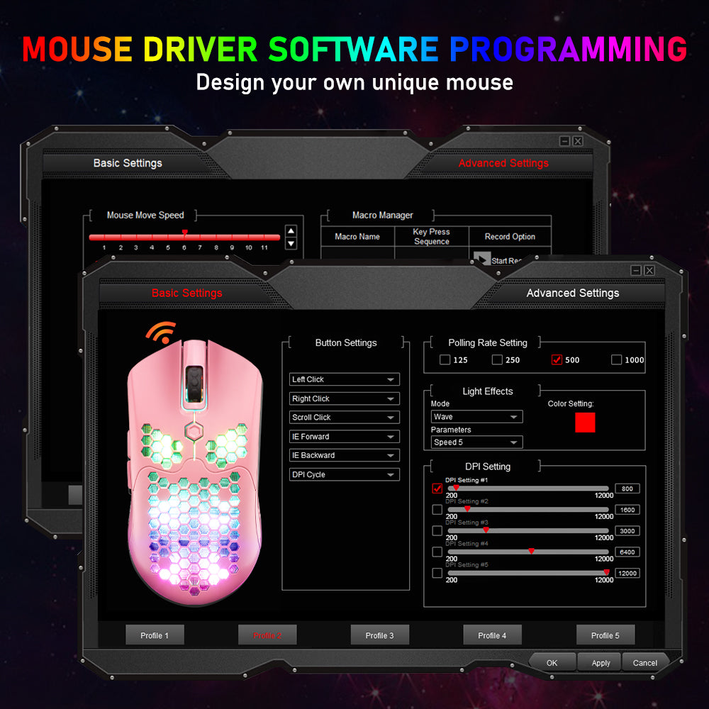 ZIYOU LANG X2 Wireless/ Wired Gaming Mouse,16 RGB Backlit Ultralight Honeycomb Shell with Programmable Driver,Rechargeable 800mA,12000 DPI