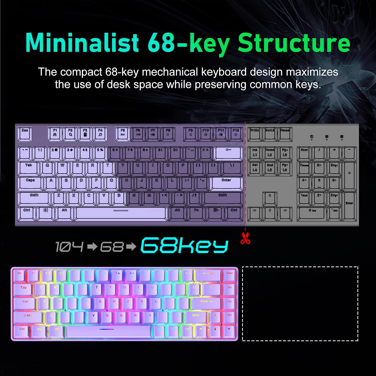 MAGIC-REFINER MK14 60% Mechanical Gaming Keyboard Type C Wired 68 Keys LED illuminated 18 Chroma RGB Lighting Clicky Switches Anti-ghosting