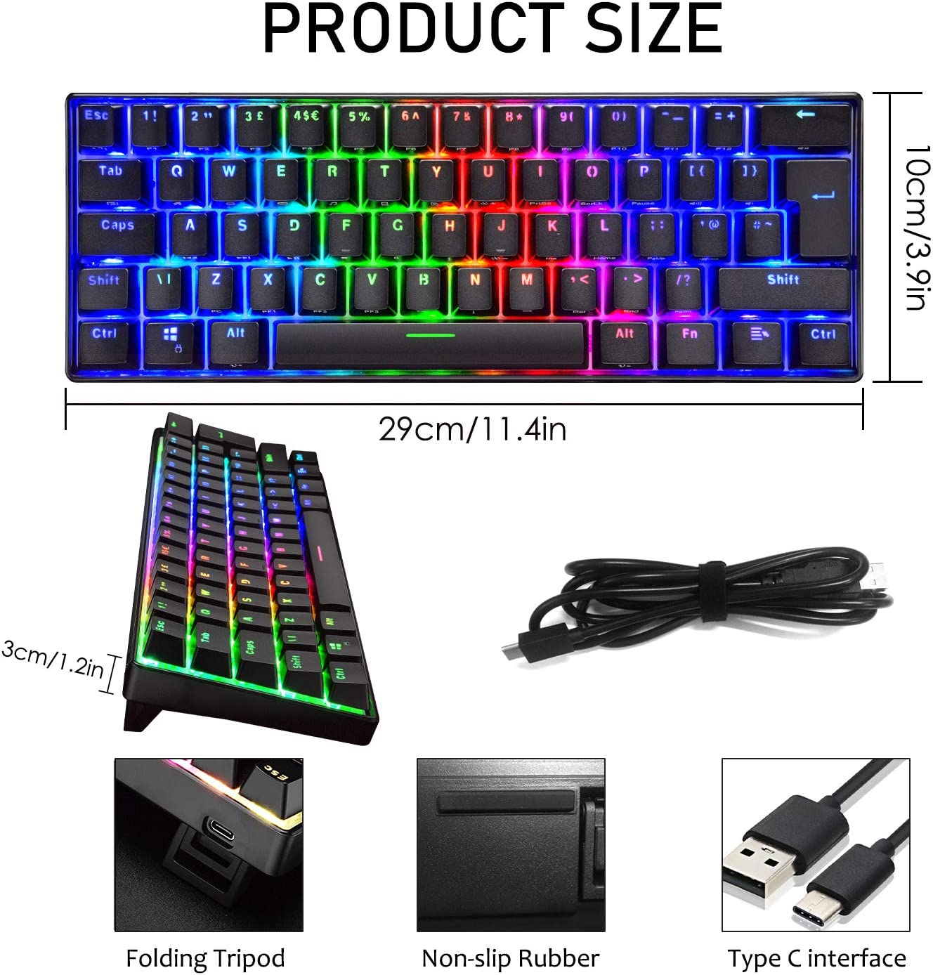 MAGIC-REFINER MK21 60% True Mechanical Gaming Keyboard UK Layout Type C Wired 62 Keys 14 Chroma RGB Backlight Keyboard Full Anti-ghosting