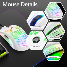 MAMBASNAKE M5 Wired Lightweight Gaming Mouse,26 RGB Backlit Mice with 7 Buttons Programmable Driver,PAW3325 12000DPI Mice, Honeycomb Shell